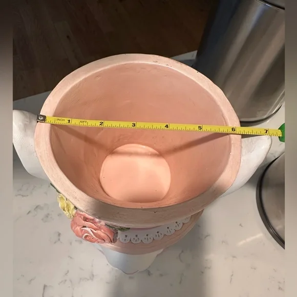 Pink and White Rabbit Planter with Floral Hat - Picture 5 of 5